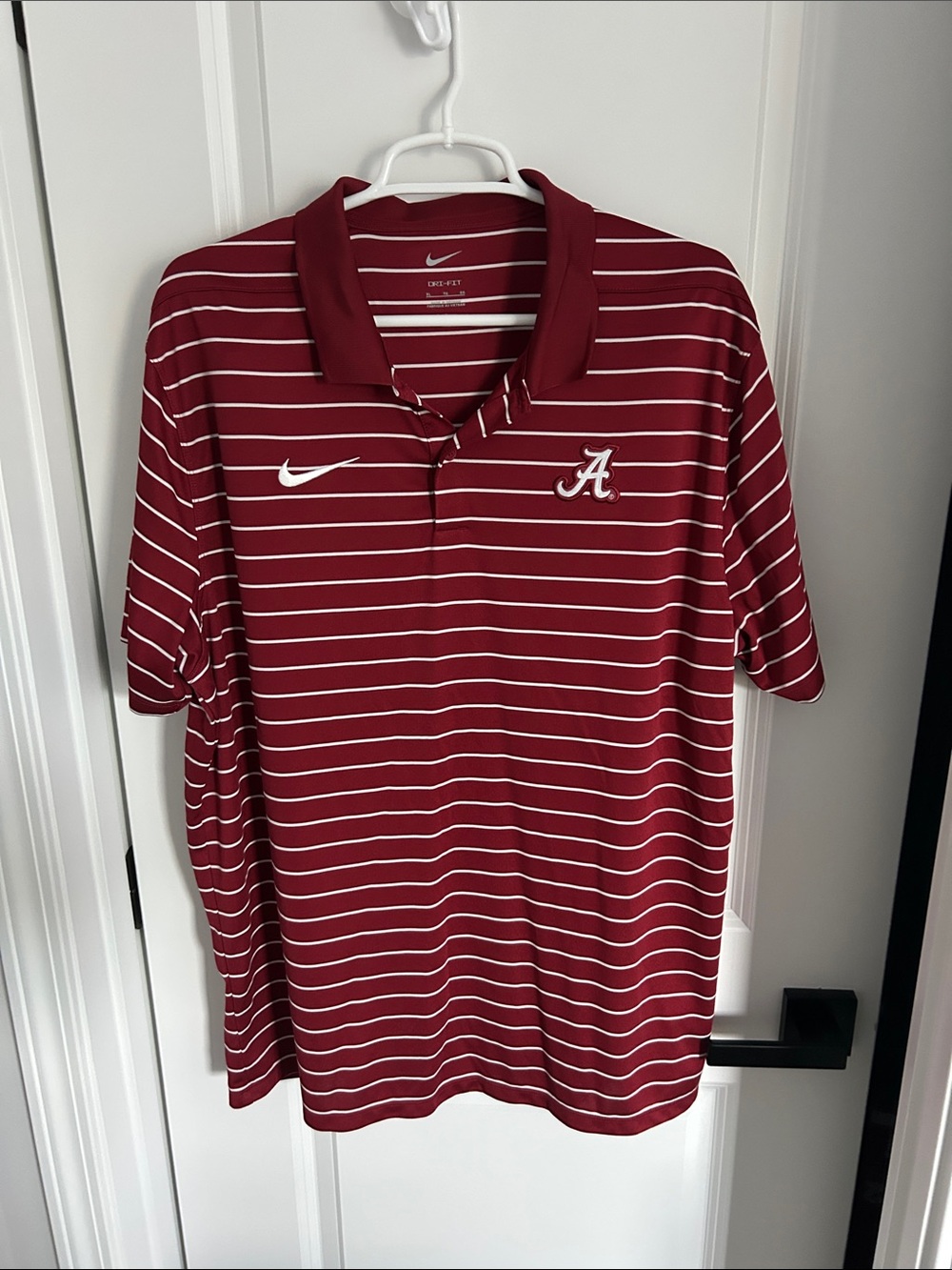 Nike Men's Crimson Striped Polo with White Accents